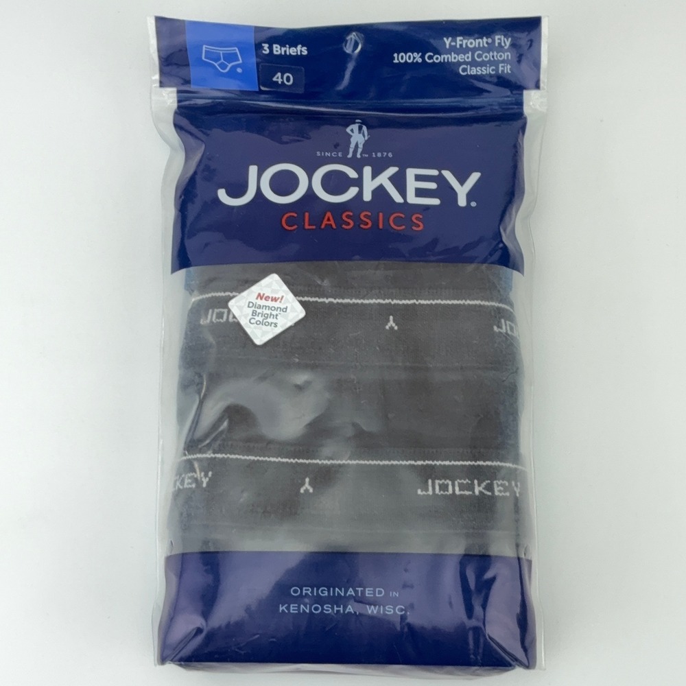 Jockey Classics Mens 3 Pack Briefs Size 40 Black Y-Front Fly 100% Cotton 5707